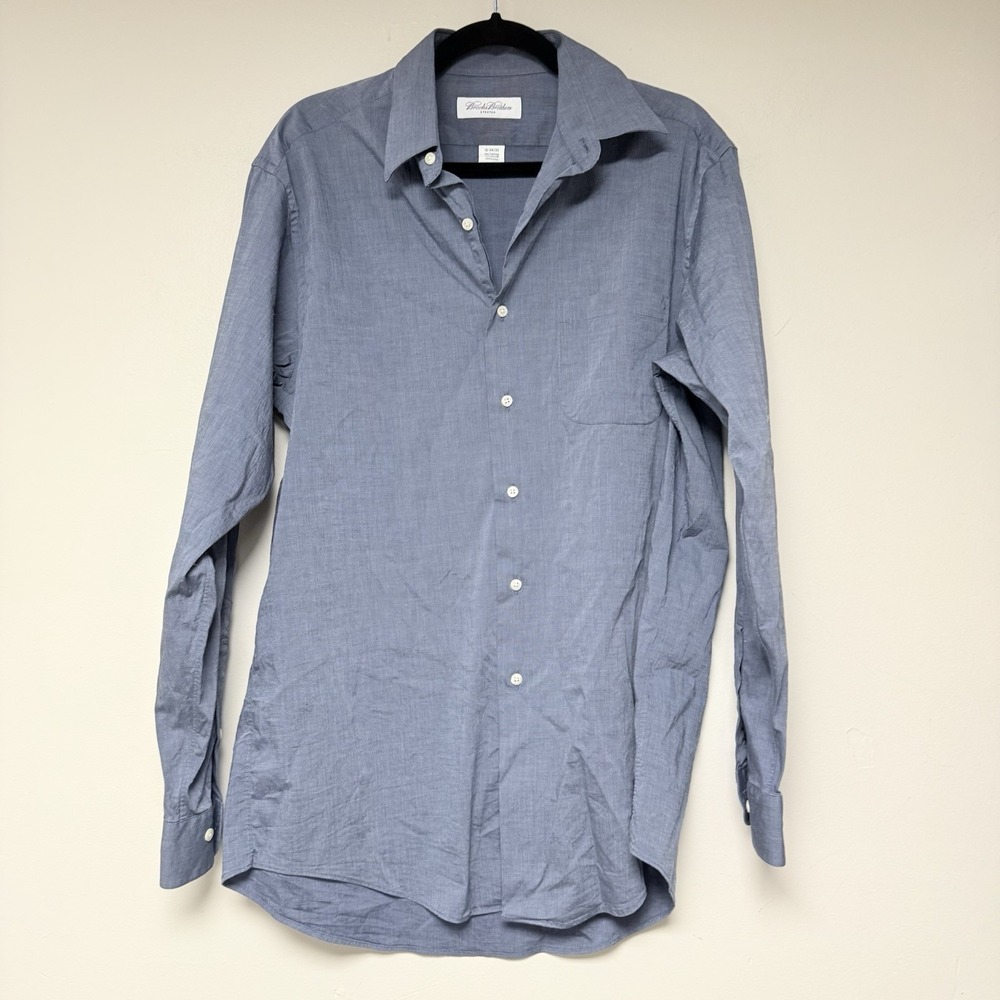 Brooks Brothers Button Down Shirt Mens 16-34/35 Blue Excellent Stretch Stripe
